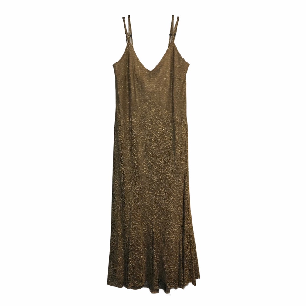 Joesph Ribkoff Gold Metallic Long Lace Dress